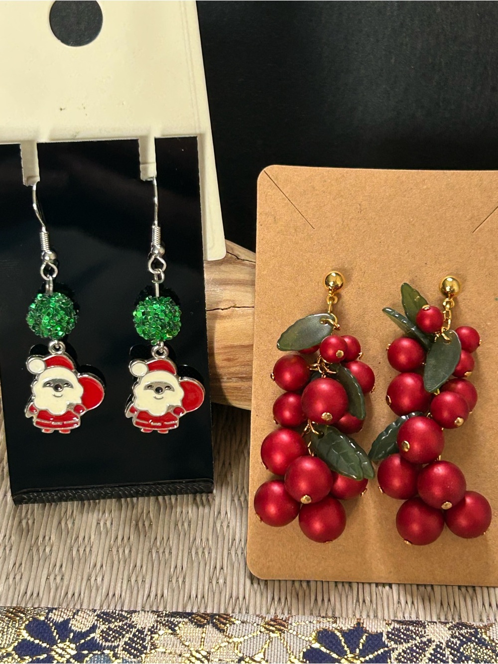 Avon Red Berry Cluster Earrings with Green Leaves - Picture 1 of 8
